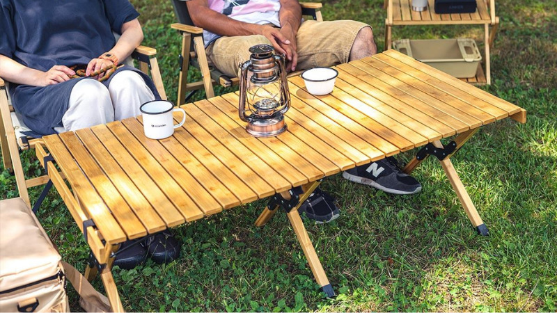 竹材 ロールテーブル 90cm ウッドロールトップテーブル 折り畳み 
